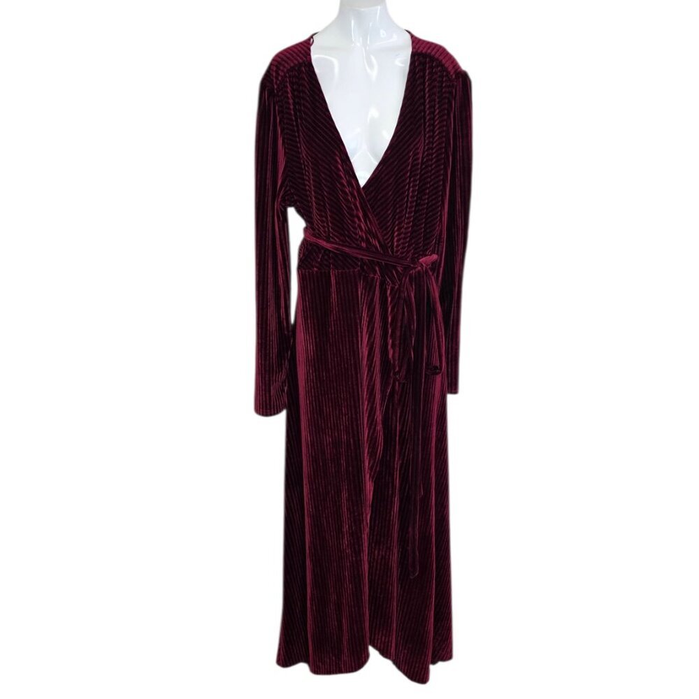 Baltic Born Velvet Long Sleeve V-Neck Tie Waist Dress, Long, Party, Plus Size 3X